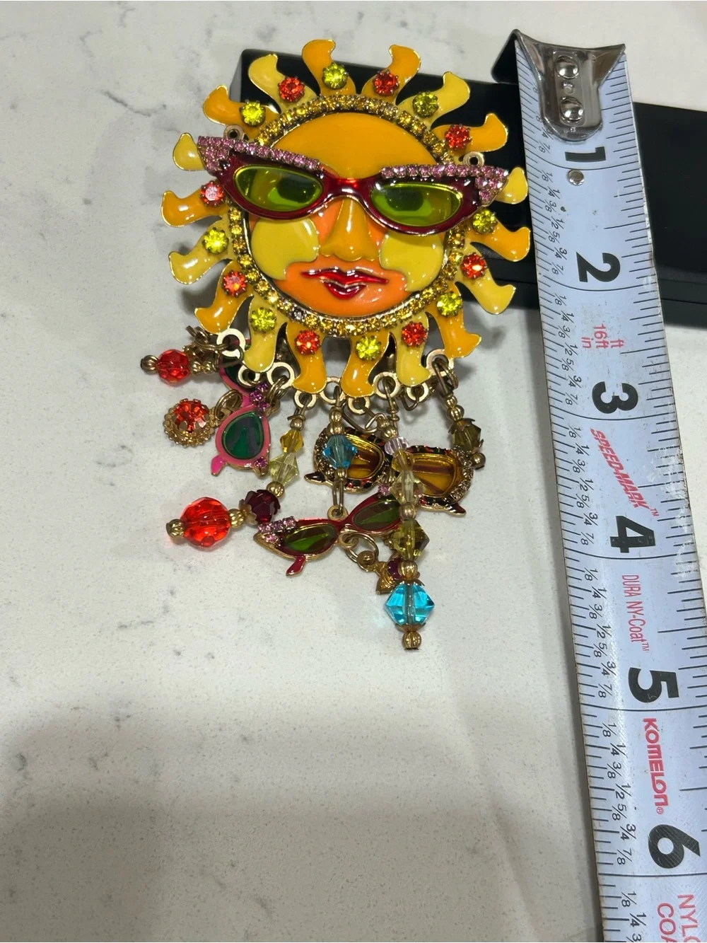 Vintage Lunch At The Ritz 2Go Large Crystal & Enamel Summer Fun Sun Brooch